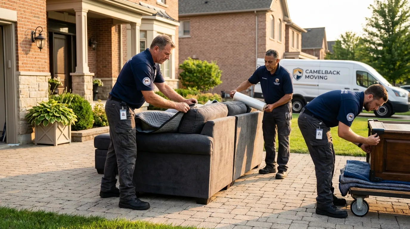 Large estate moving crew wrapping furniture in Little Rock Air Force Base, AR