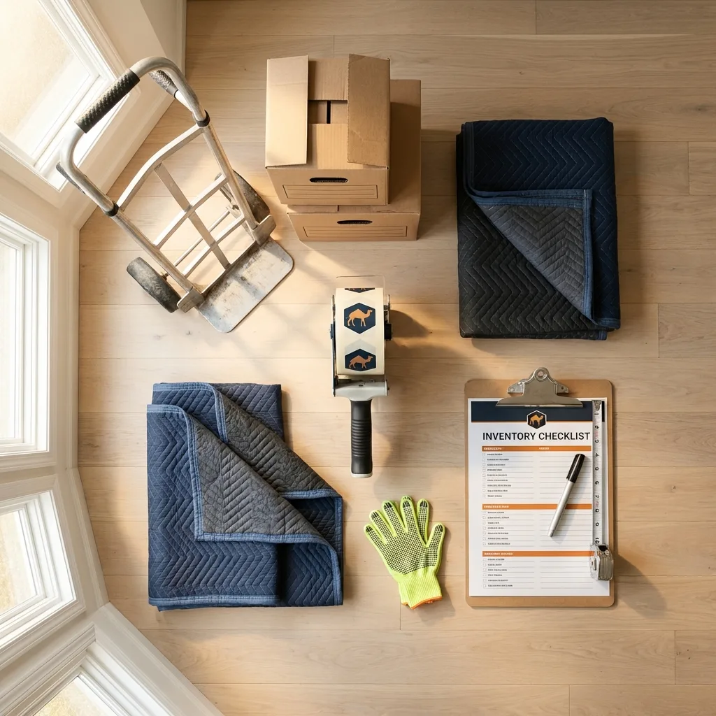 Professional moving supplies and packing materials layout for Little Rock Air Force Base residential relocations